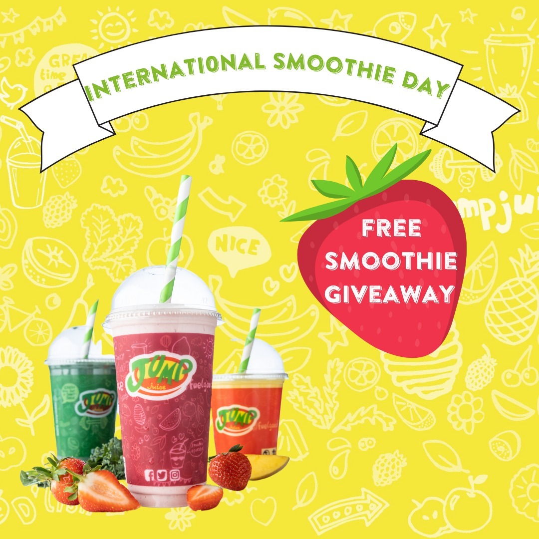 ***CLOSED***
To celebrate International Smoothie Day, we're treating one lucky winner to a Jump Juice goodie bag which includes free vouchers, a reusable cup and metal straw set. 

To enter, comment your favourite Smoothie and tag your Jump Juice buddy🍍

Giveaway closes on Friday June 24th at noon. 

Best of luck 🧡

#JumpJuice #FuelGood #InternationalSmoothieDay #SmoothieGiveaway